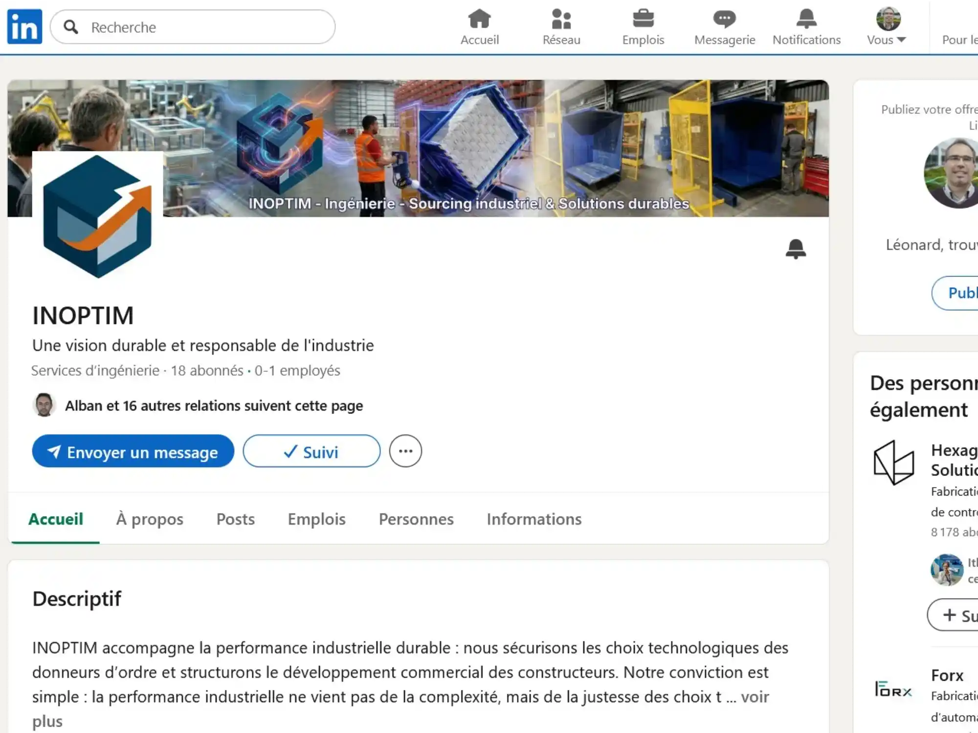Inoptim en ligne sur linkedin